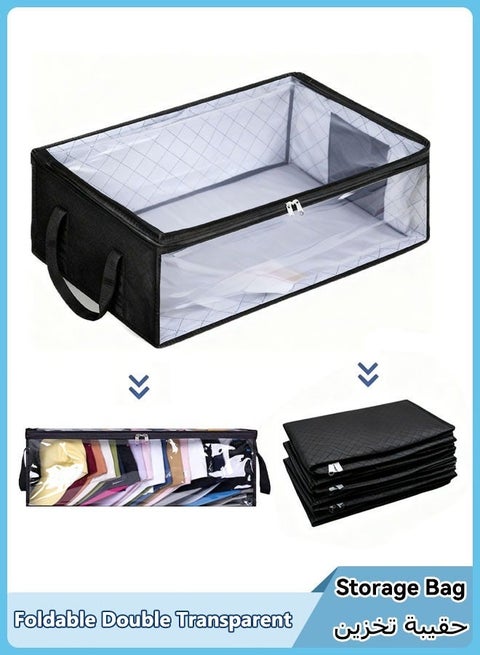 Storage Bags,Clothes Storage Bins,Foldable Clothes Storage Bins,Closet Organizers and space-saving with See-Through Window and Carry Handles Multifunctional Storage Bag For Hats, Clothes, Toys, Books 50*41*16.5cm
